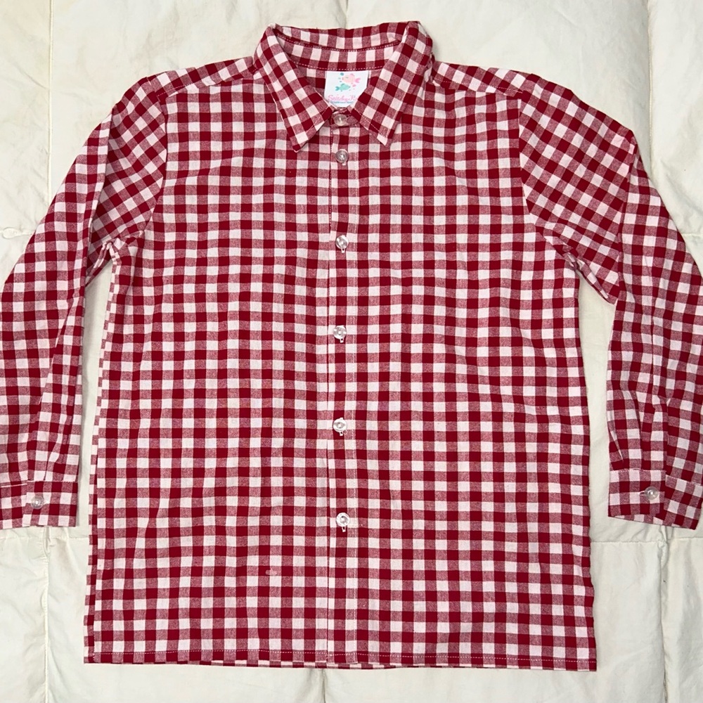 Stitchy Fish red checked shirt sz 7 EUC smoke free home